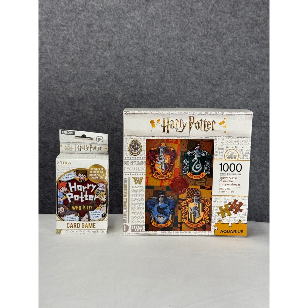 Harry Potter 1000pc Hogwarts Crests Puzzle & Who Is It Card Game Bundle New